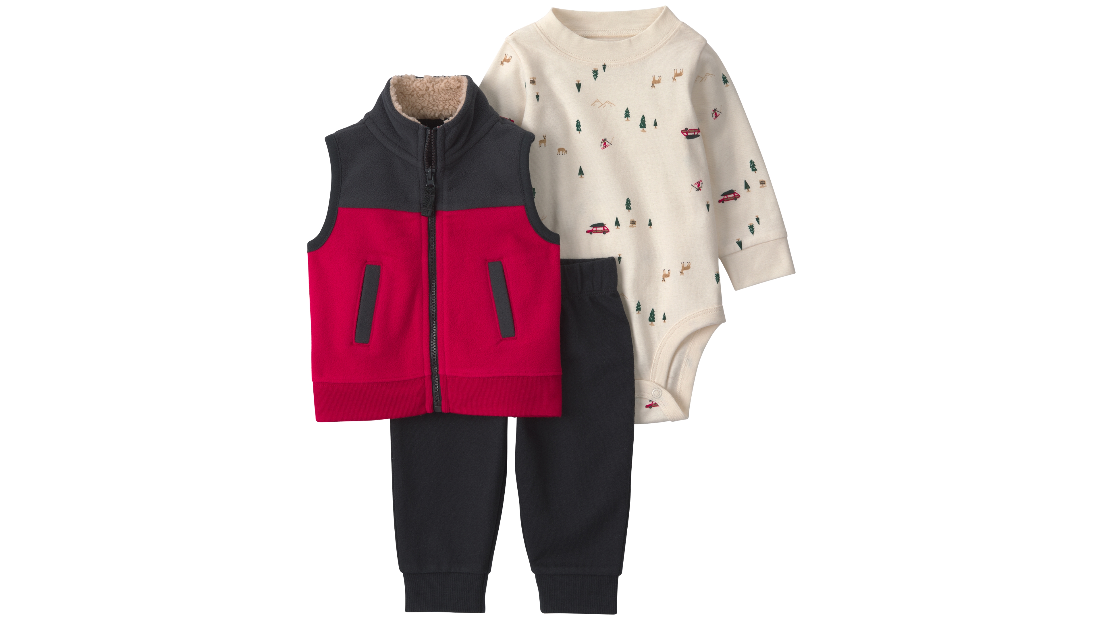 Carter's Baby Boys' Christmas Fleece Layering Vest, Bodysuit and Jogger Pants, 3-Piece Set