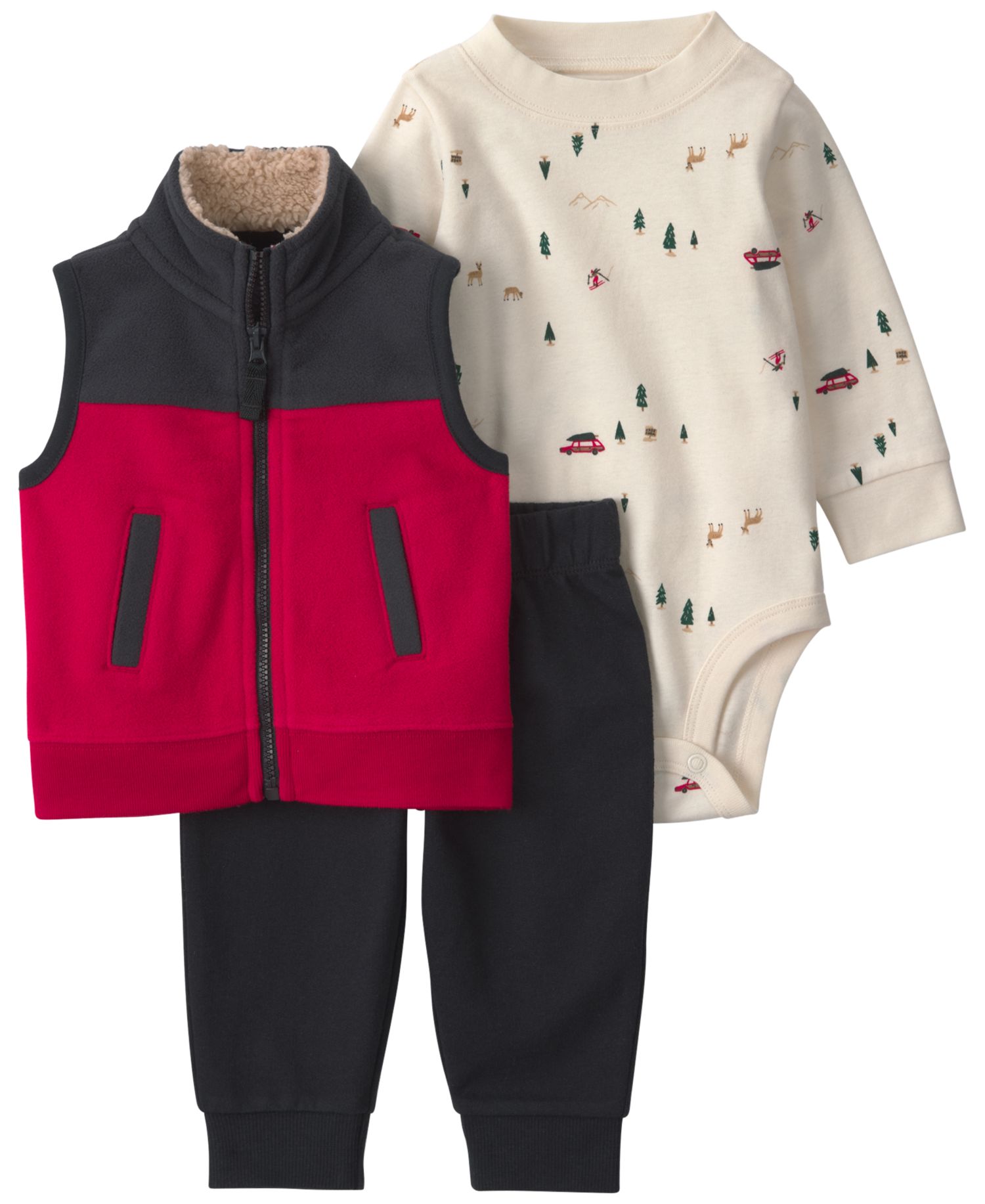 Baby Boys' Christmas Fleece Layering Vest, Bodysuit and Jogger Pants, 3-Piece Set