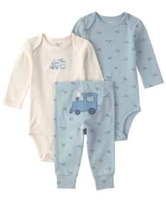 Baby Boys' Train Long-Sleeve Bodysuits and Pants, 3-Piece Set 