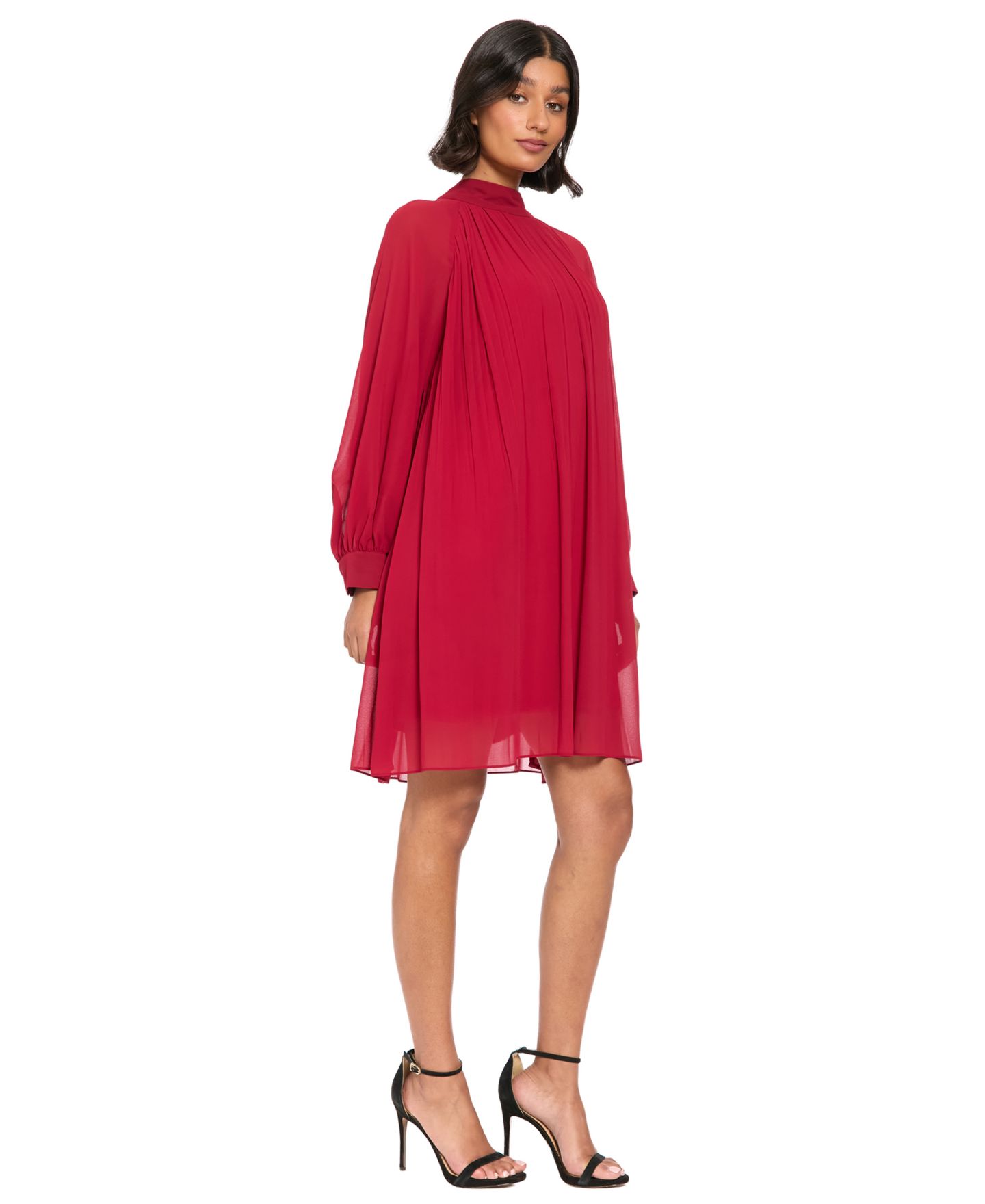 Женское платье London Times Petite Pleated Shift Long-Sleeve Mock-Neck, цвет: Красный — фото 2