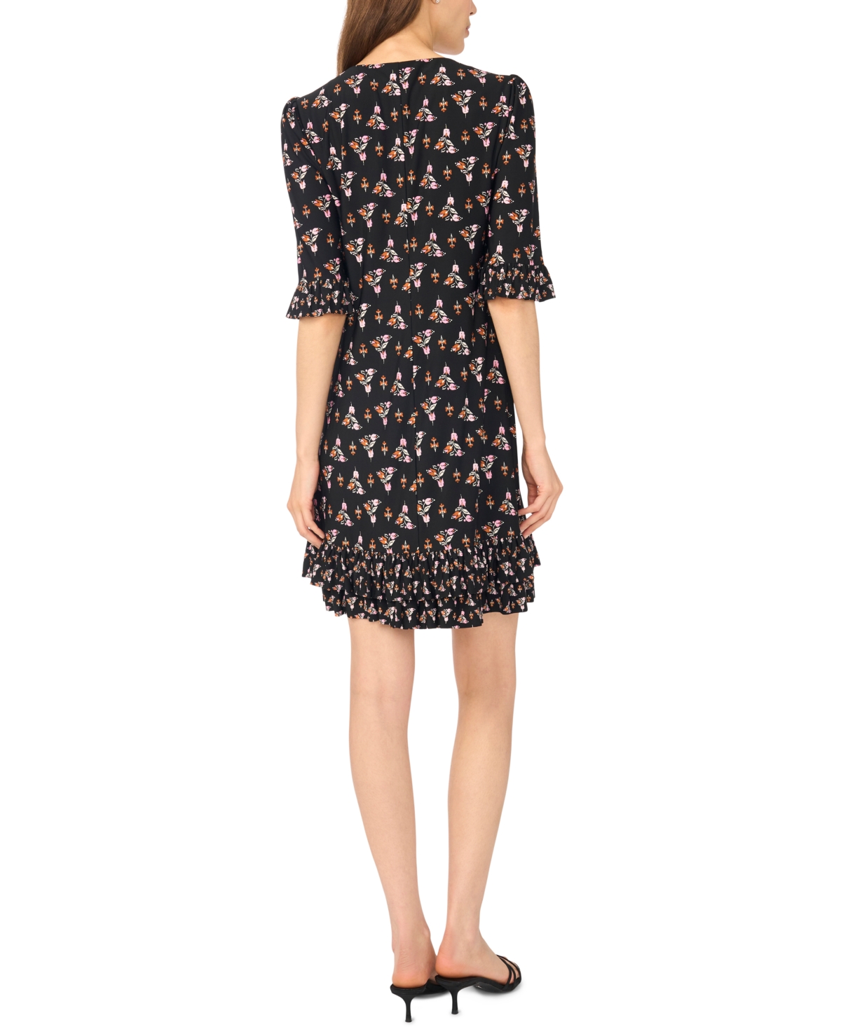 CeCe Women's Ruffle-Hem V-Neck 3/4-Sleeve Dress