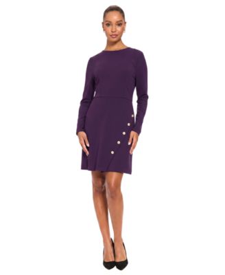 Petite Long-Sleeve A-Line Crewneck Dress