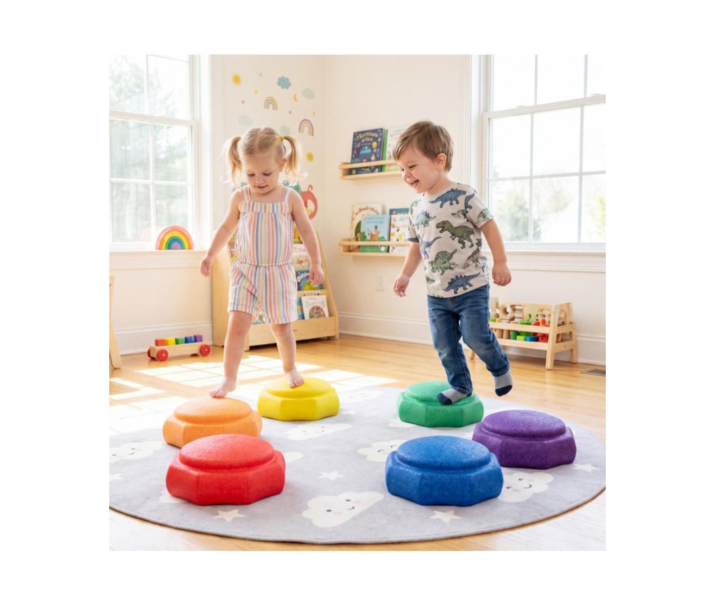 Детские игрушки Slickblue 6-Piece Kids Balance Stepping Stones for Sensory Play, Ages 3+, цвет: Разноцветный — фото 2