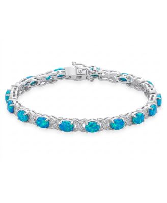 Created White Opal Milgrain Infinity Tennis Bracelet .925 Sterling Silver