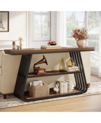 55" Entryway Table with Shelves 3-Tier Console Table With Iron Frame Wooden Entry Table For Living Room,Foyer,Hallway.Industrial Style