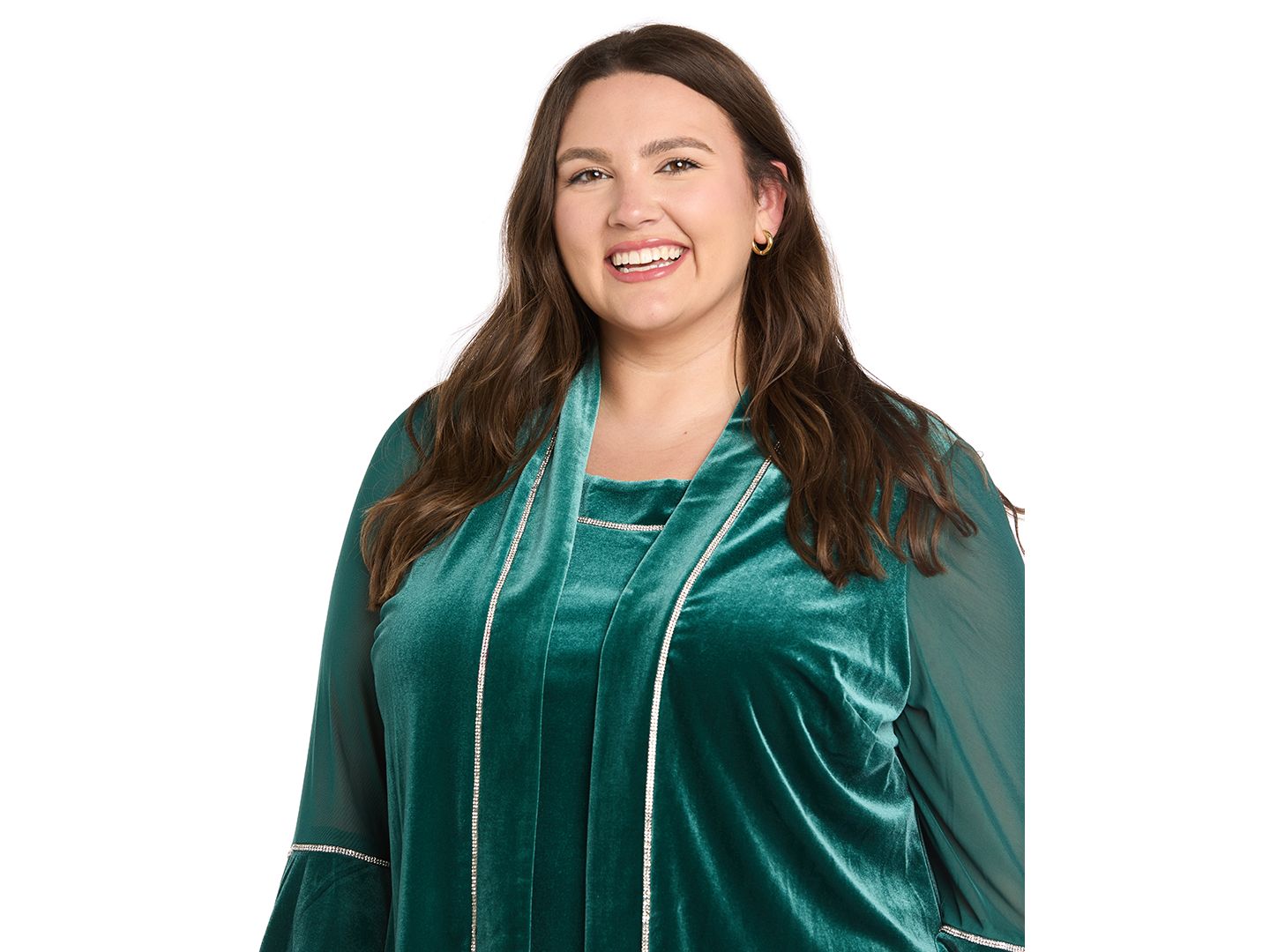 Женские платья R & M Richards Plus Size Velvet Beaded Crewneck Dress and Jacket, 2-Piece Set, цвет: Сосновый — фото 3