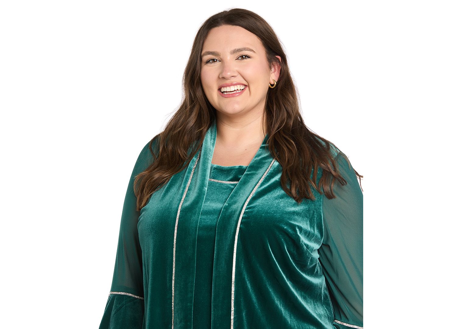 Plus Size Velvet Beaded Crewneck Dress and Jacket, 2-Piece Set