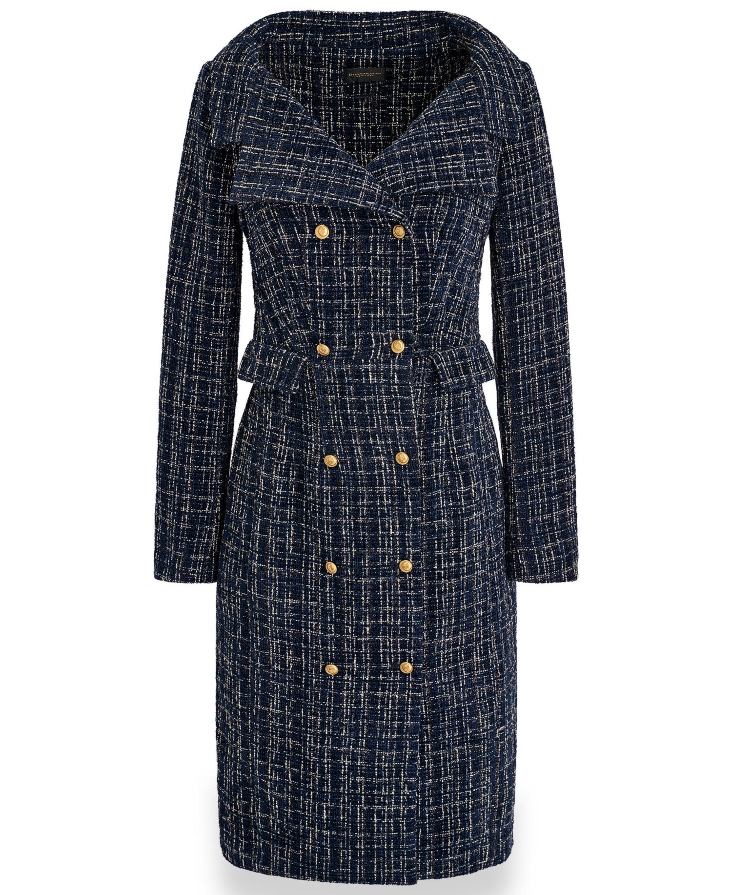 Women's Long-Sleeve Tweed Double-Breasted Jacket Dress