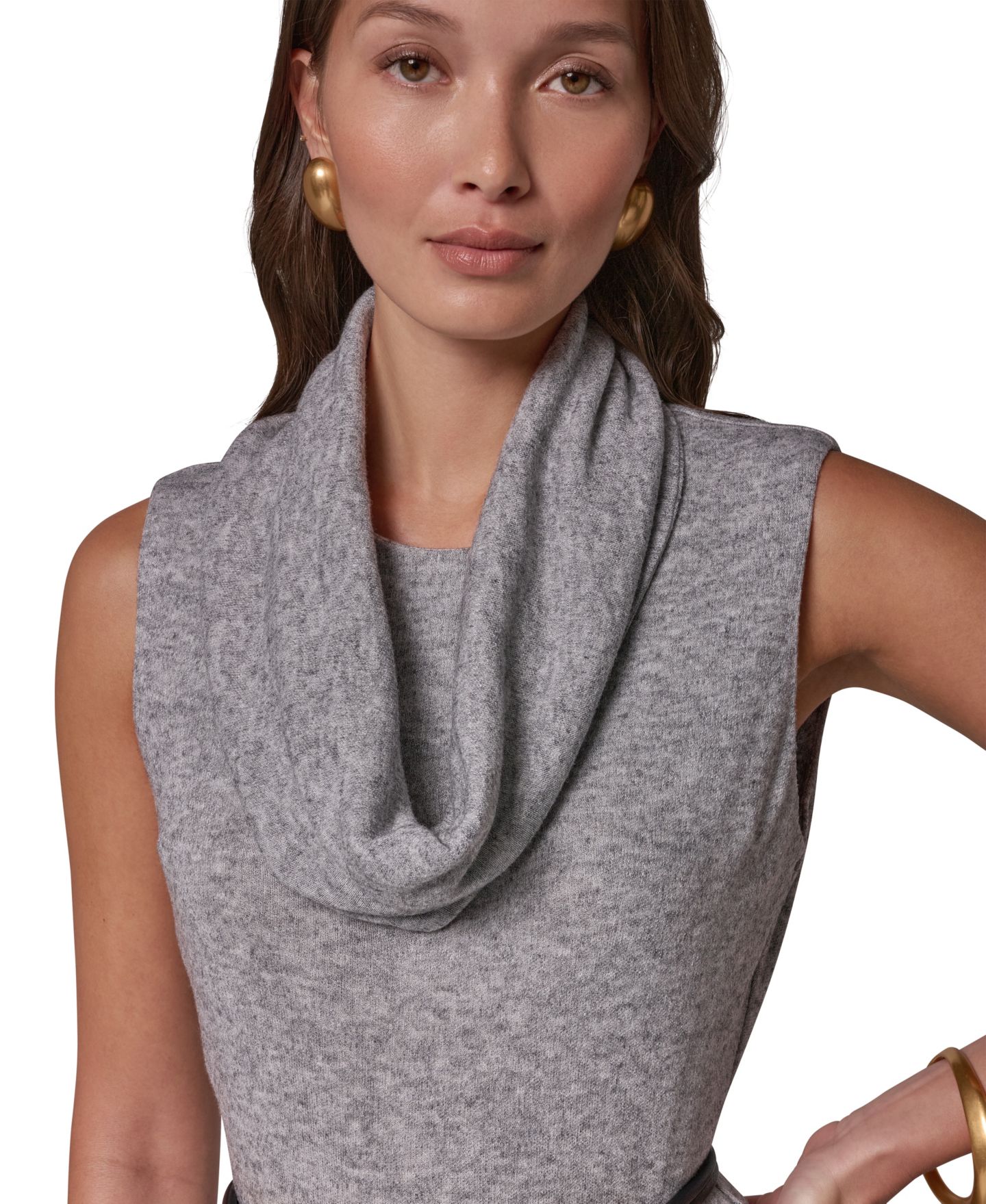 Женское платье Donna Karan New York Cowl Neck Attached Scarf Belted Sweater Dress, цвет: Светлый меланжевый серый — фото 3
