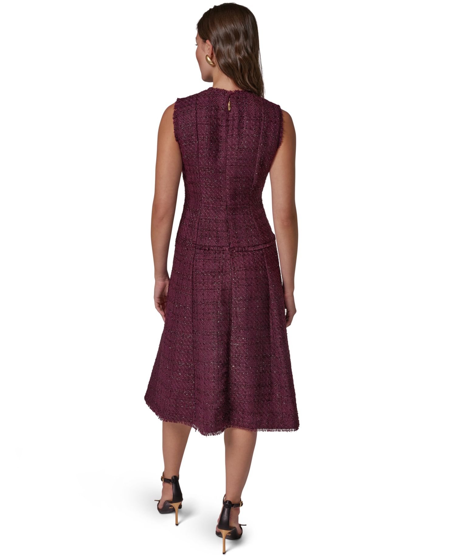 Women's Textured Tweed A-Line Crewneck Midi Dress