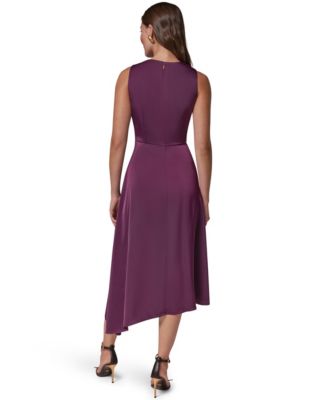 Women's Satin Draped-Waist Asymmetric-Hem Midi Dress thumbnail 4