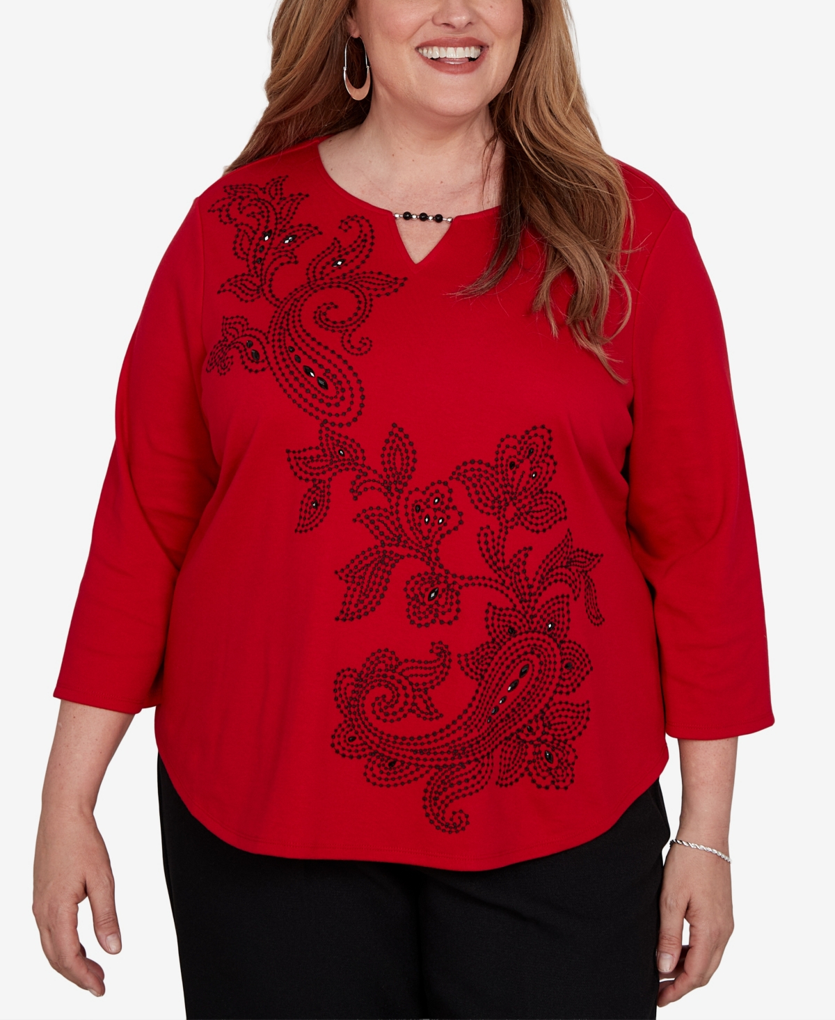 Alfred Dunner Plus Keyhole 3/4-Sleeve Top