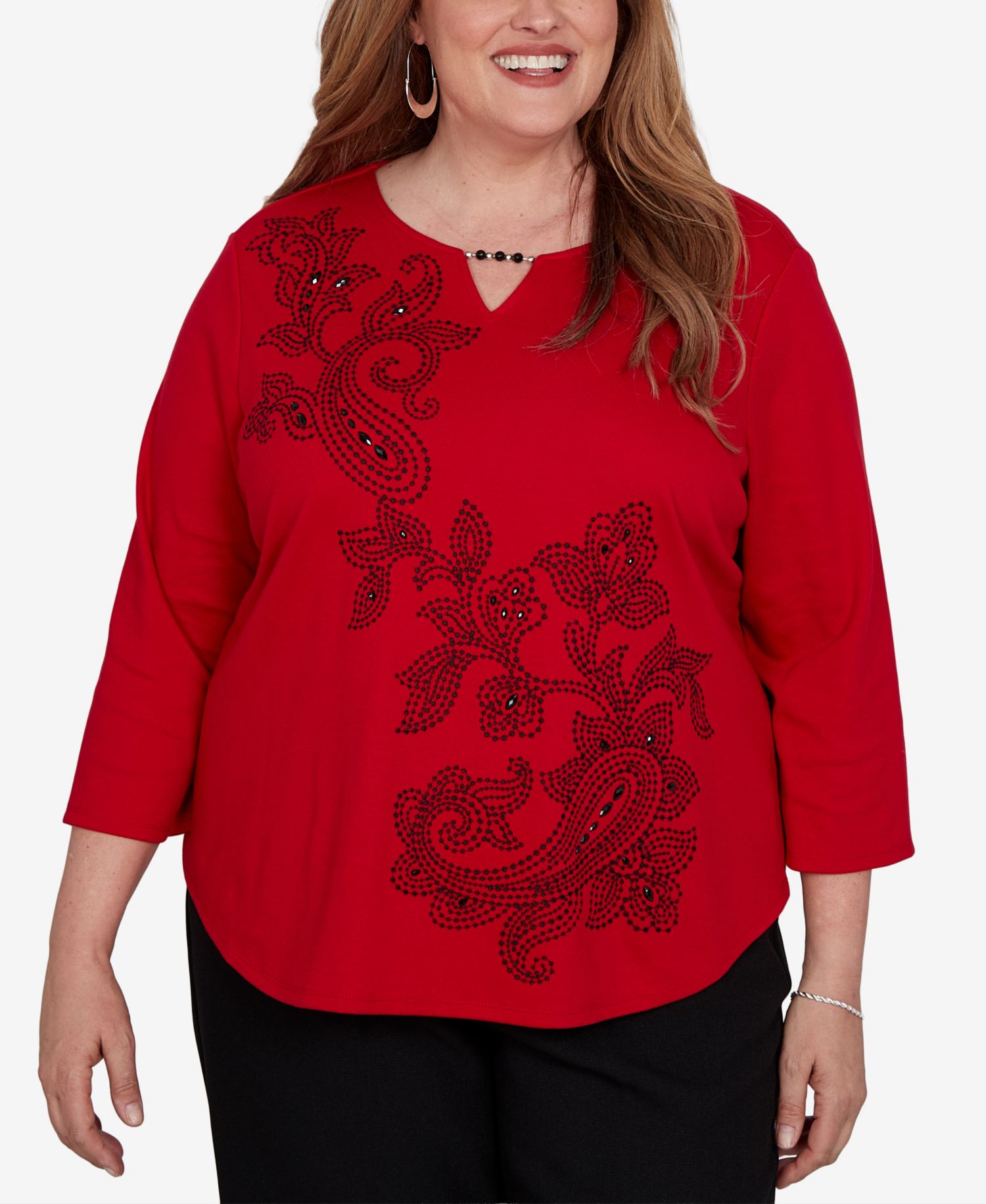 Plus Size Keyhole 3/4-Sleeve Top