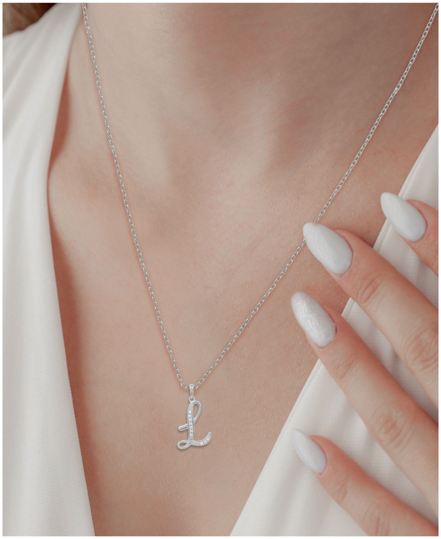 Diamond L Initial 18" Pendant Necklace (1/10 ct. t.w.) in Sterling Silver