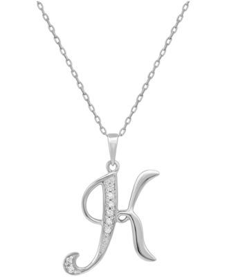 Diamond K Initial 18" Pendant Necklace (1/10 ct. t.w.) in Sterling Silver