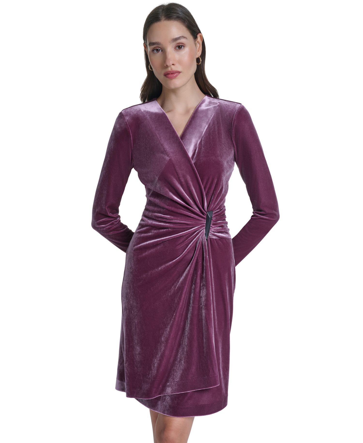 Petite Velvet V-Neck Long-Sleeve Dress