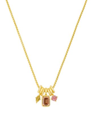 Cubic Zirconia Gold-Plated Multi Charm Pendant Necklace