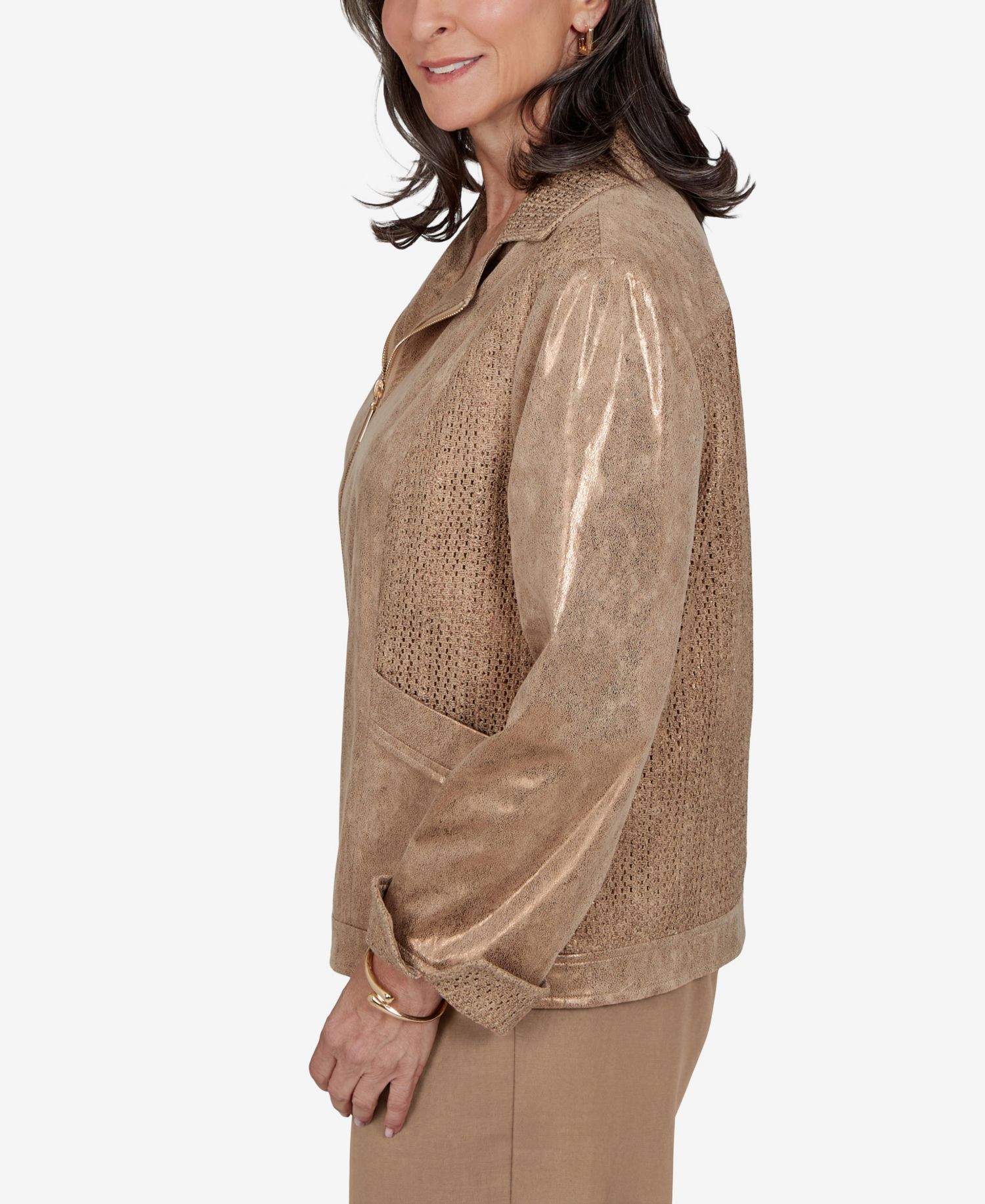 Petite 3/4-Sleeve Collared Zip-Front Jacket