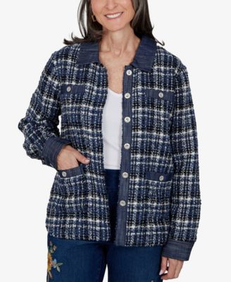 Petite Plaid Tweed Shirt Jacket