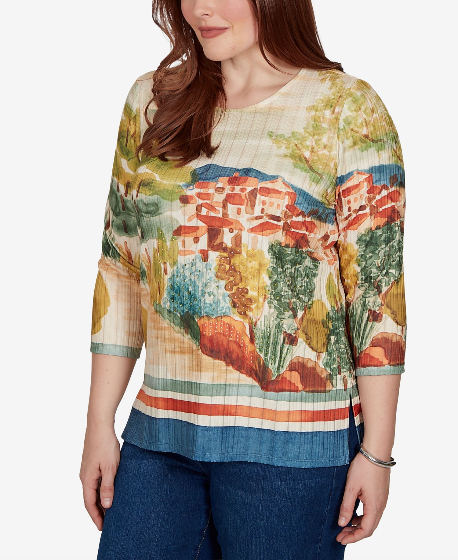 Petite Side-Slit 3/4-Sleeve Knit Top