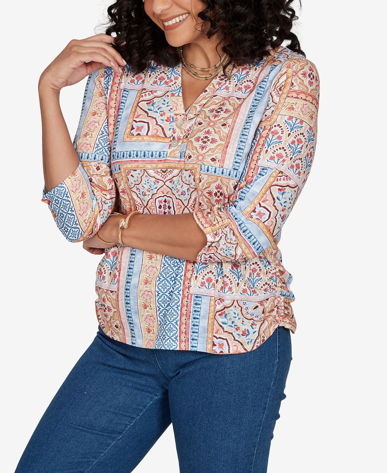 Petite Henley 3/4-Sleeve Top