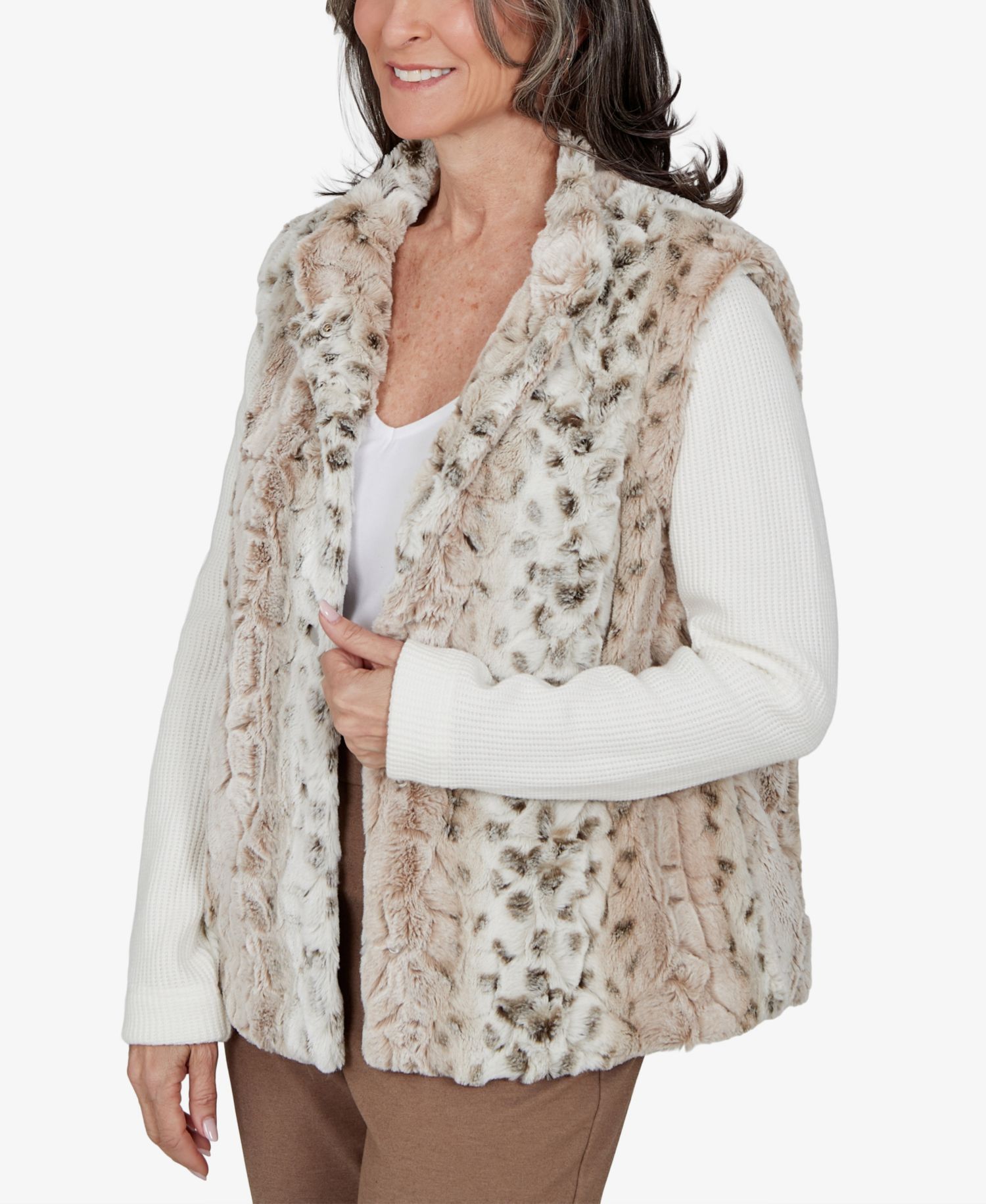 Petite Animal-Print Mandarin-Collar Teddy Jacket