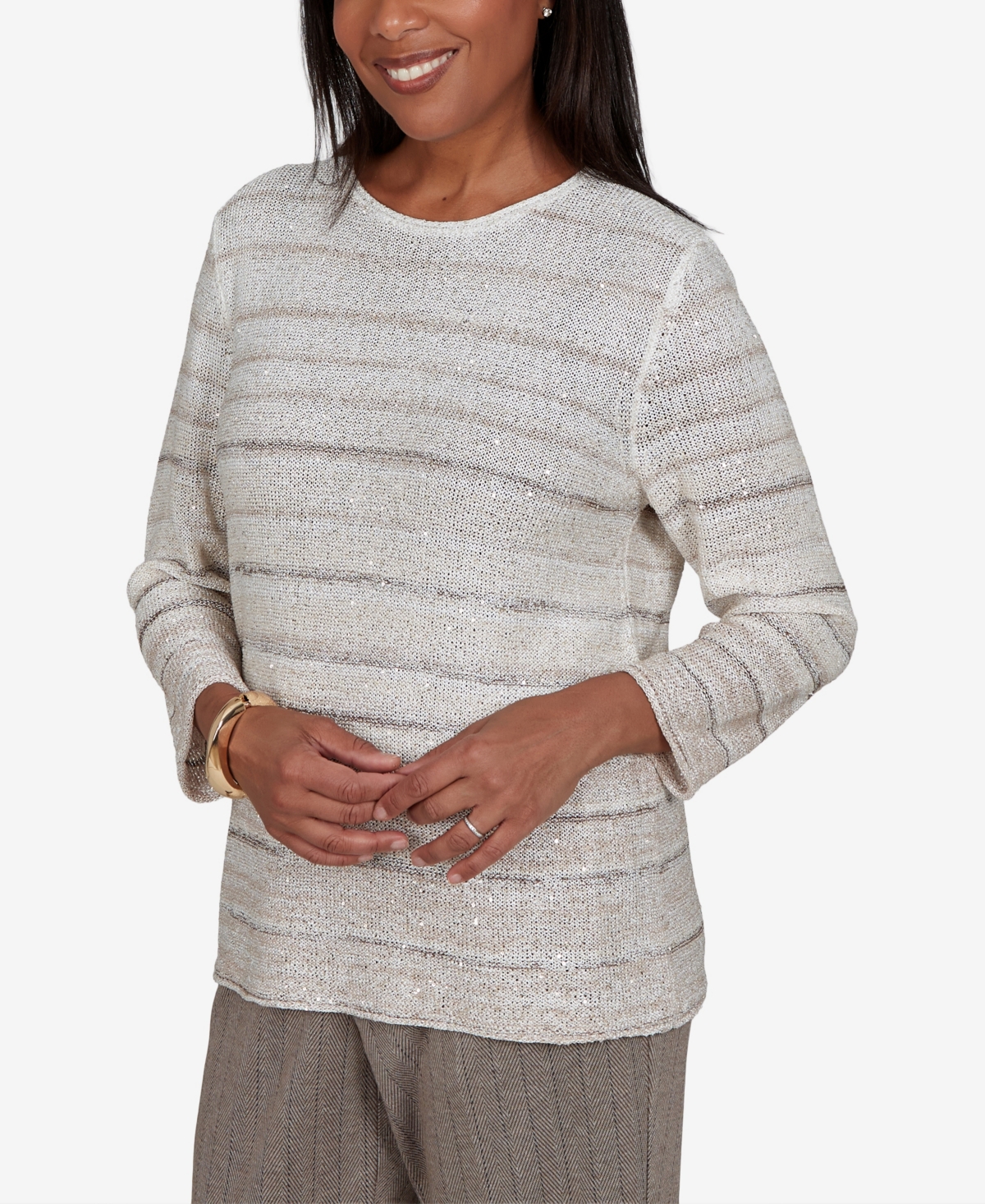 Alfred Dunner Petites Striped 3/4-Sleeve Pullover