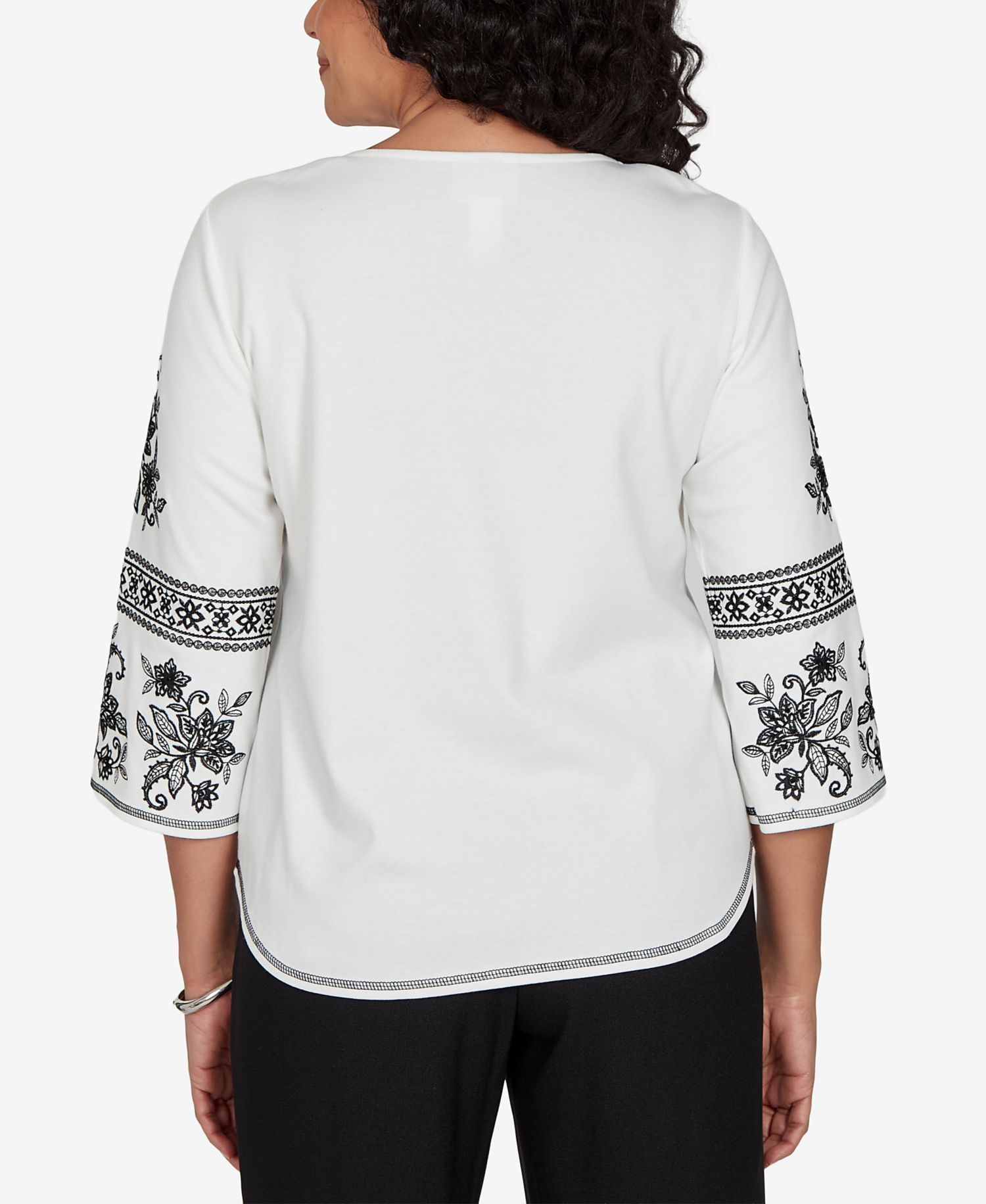 Petite Keyhole Neck 3/4-Sleeve Cotton-Blend Knit Top