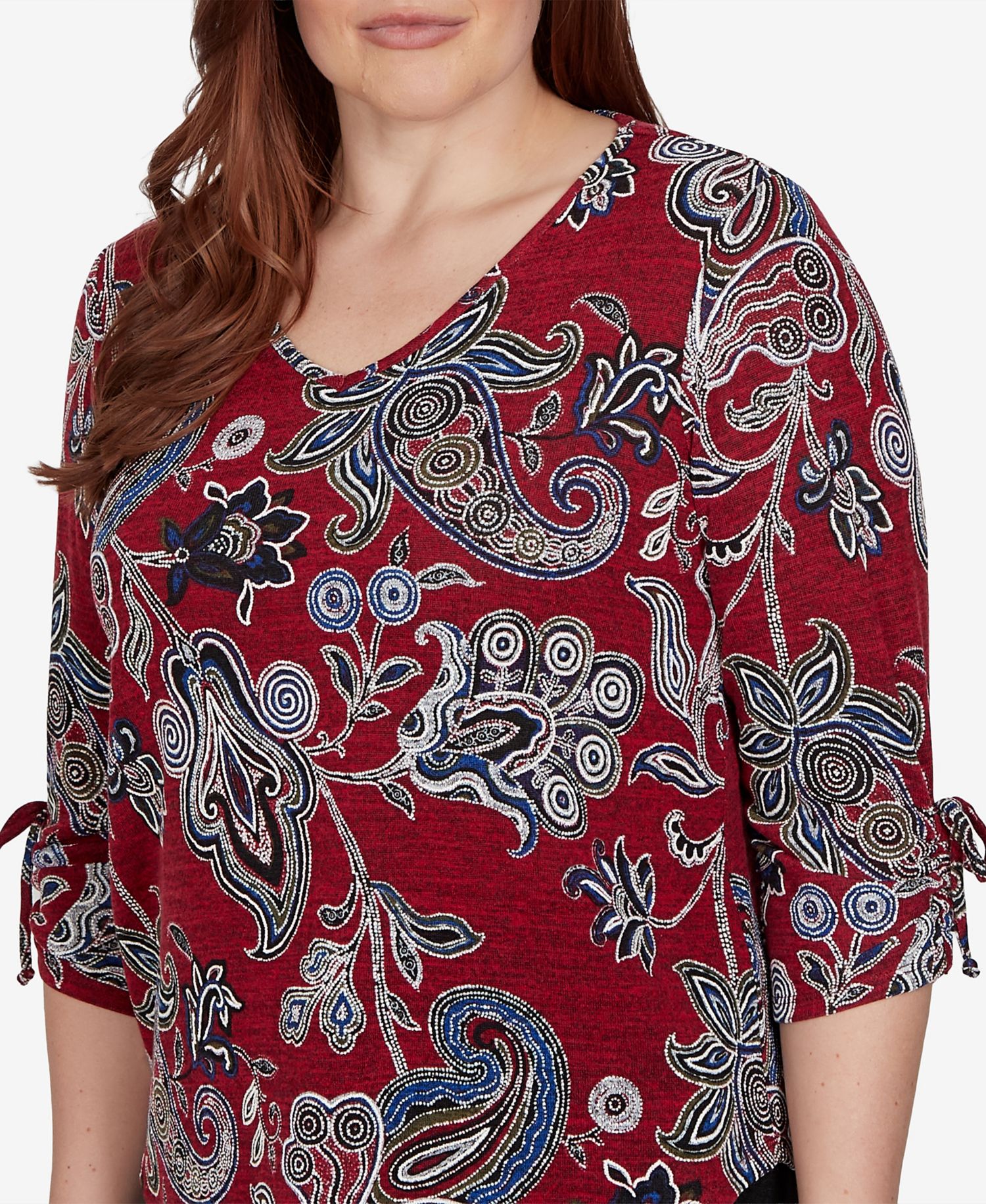 Petite V-Neck 3/4-Sleeve Paisley Blouse