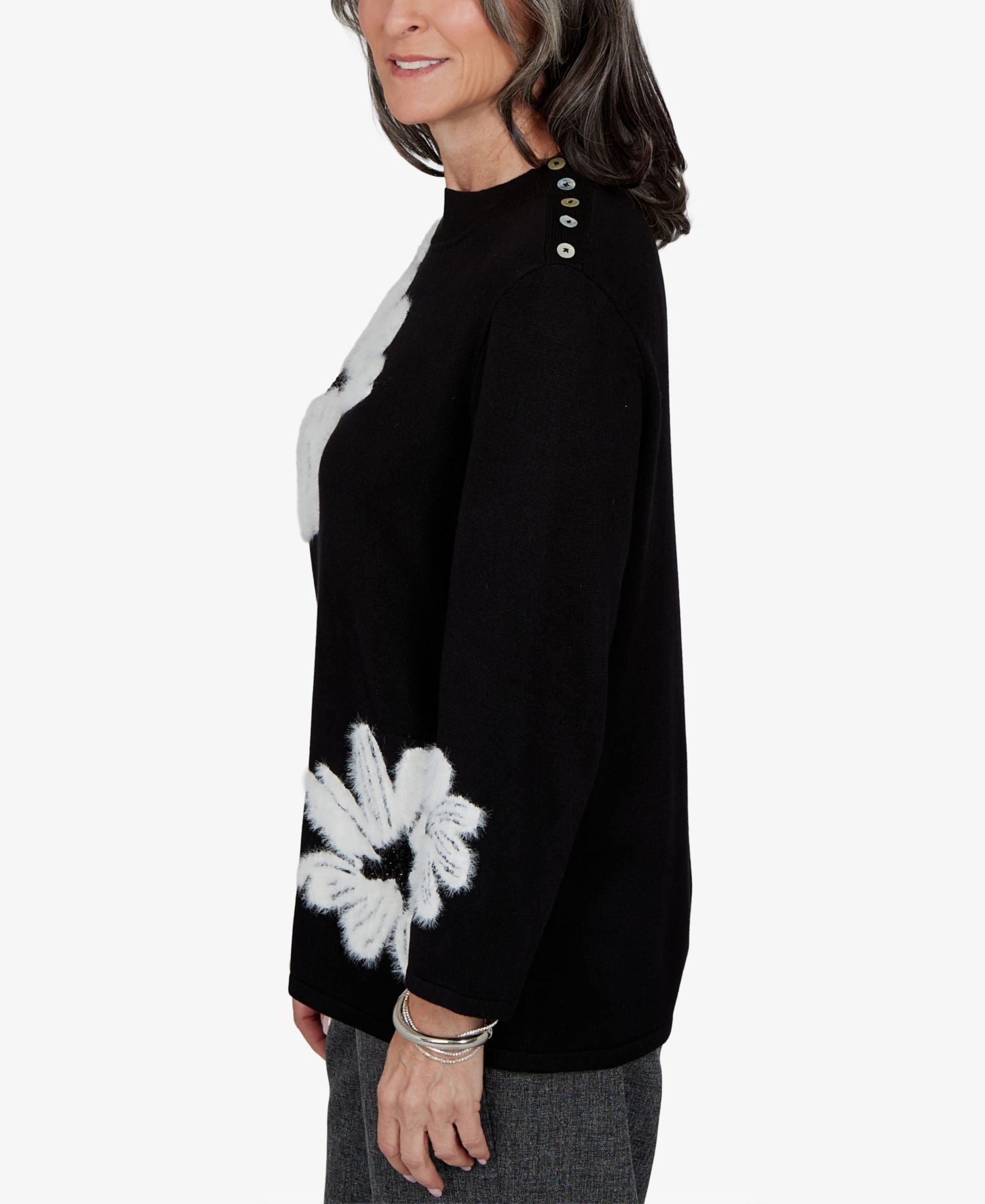 Petite 3/4-Sleeve Floral Pullover Sweater