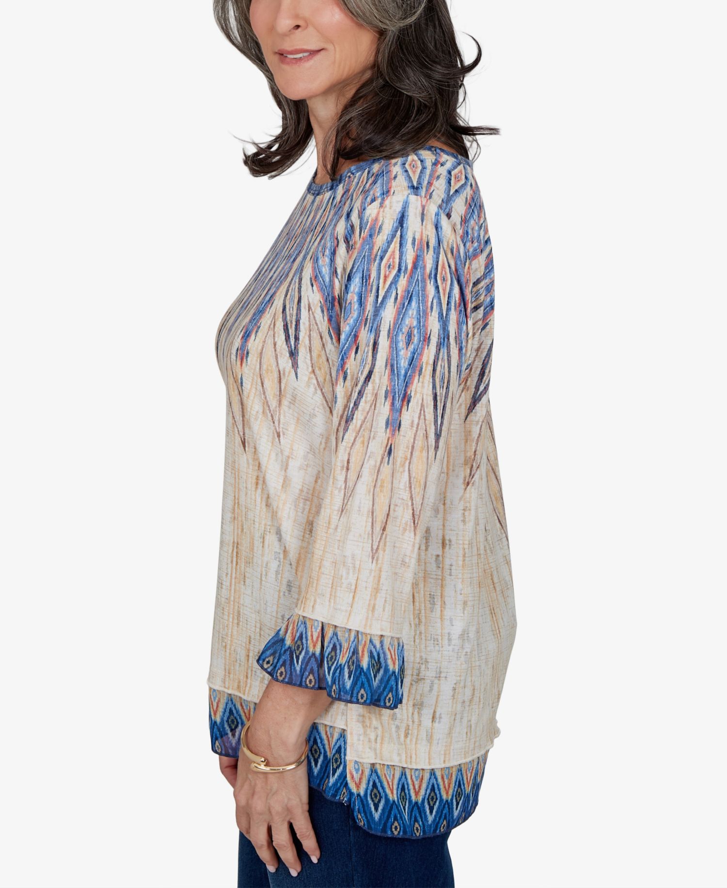 Women's Retro-Print Crewneck 3/4-Sleeve Top