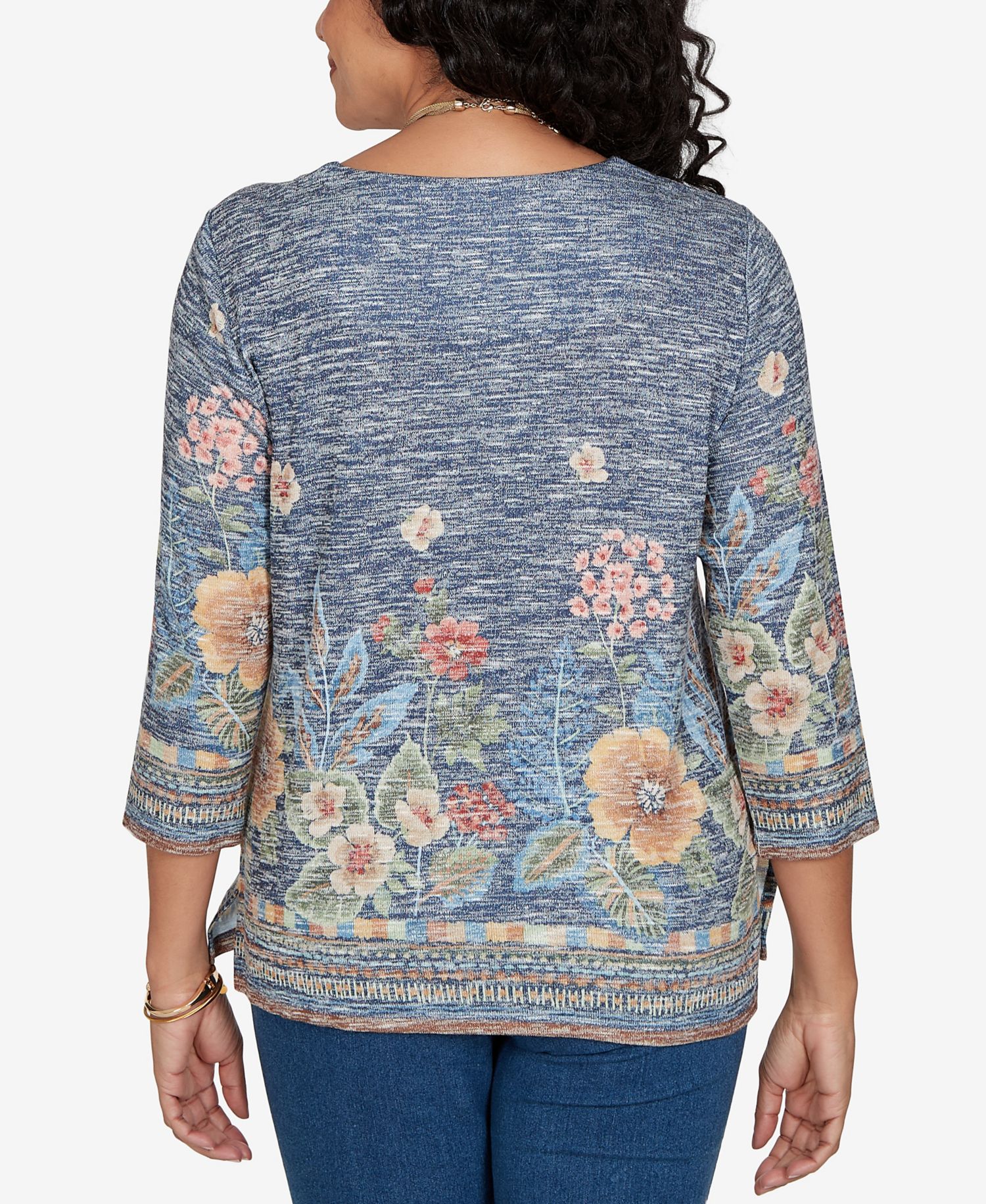 Women's Floral Square Neck 3/4-Sleeve Top