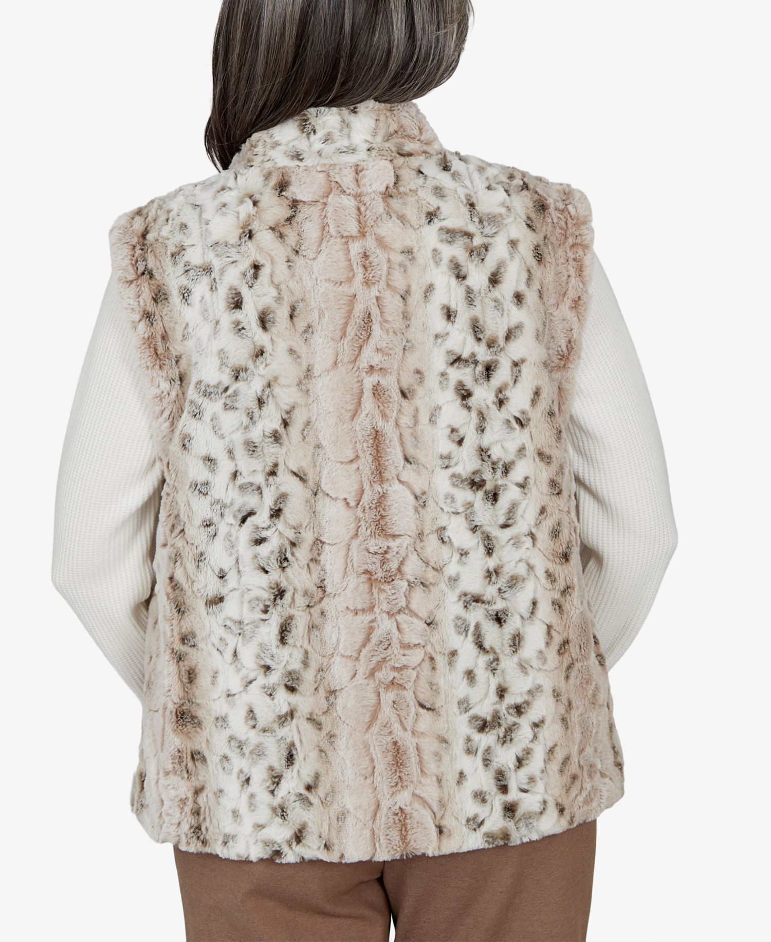 Women's Faux Fur Animal Print Mock Neck Jacket