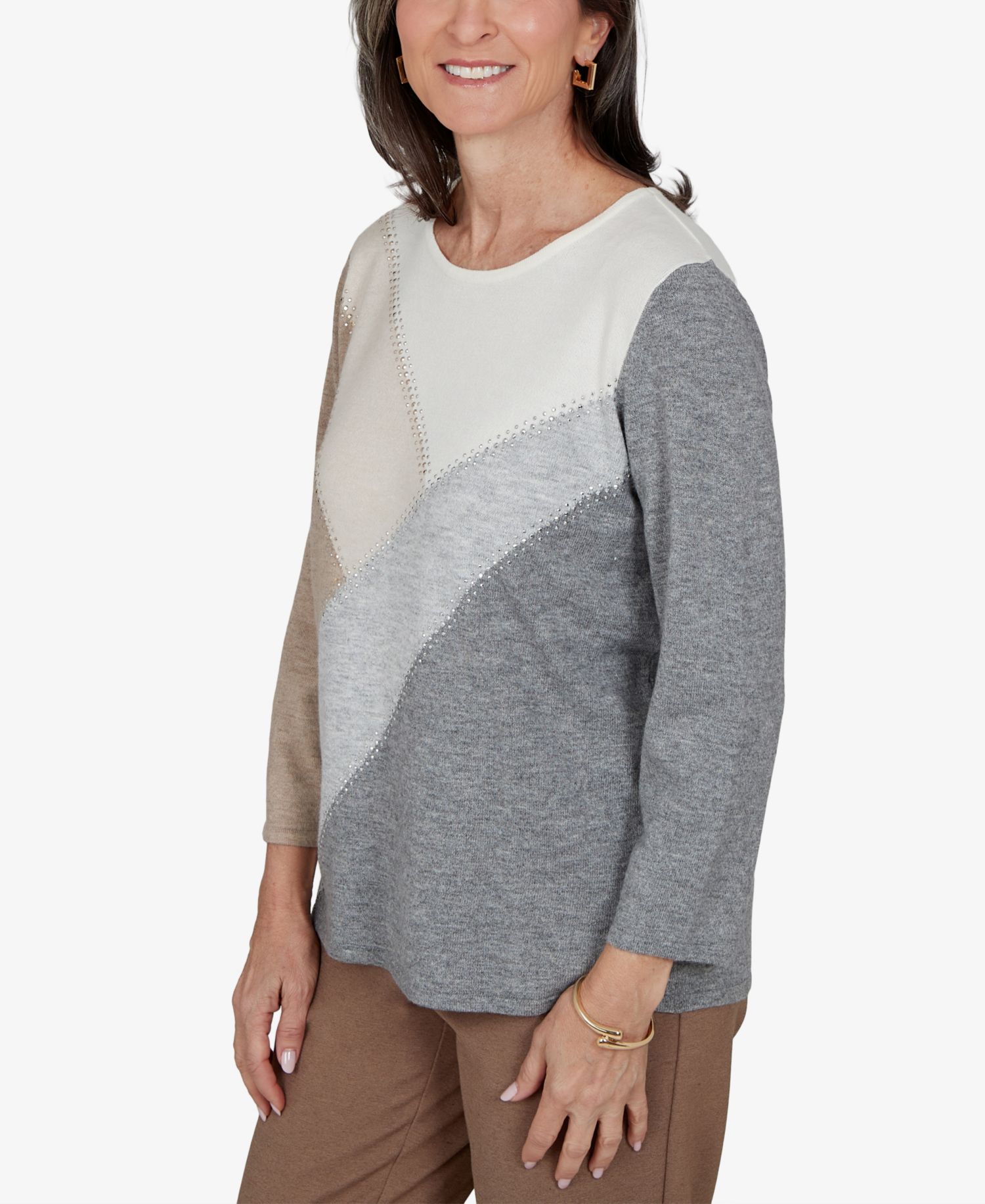 Women's Colorblock Embellished 3/4-Sleeve Pullover Sweater