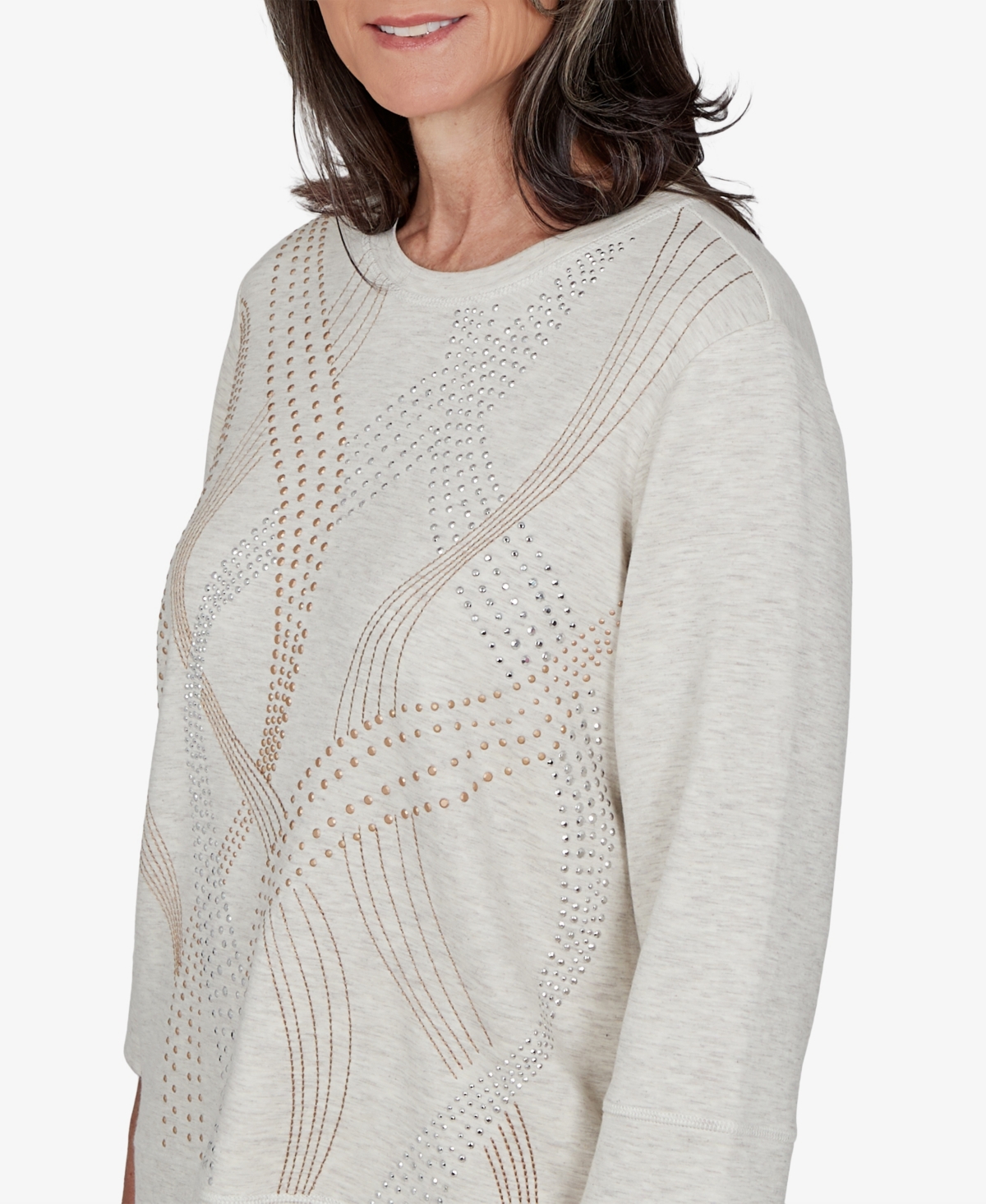 Alfred Dunner Women's Knit 3/4-Sleeve Embellished Crewneck Top