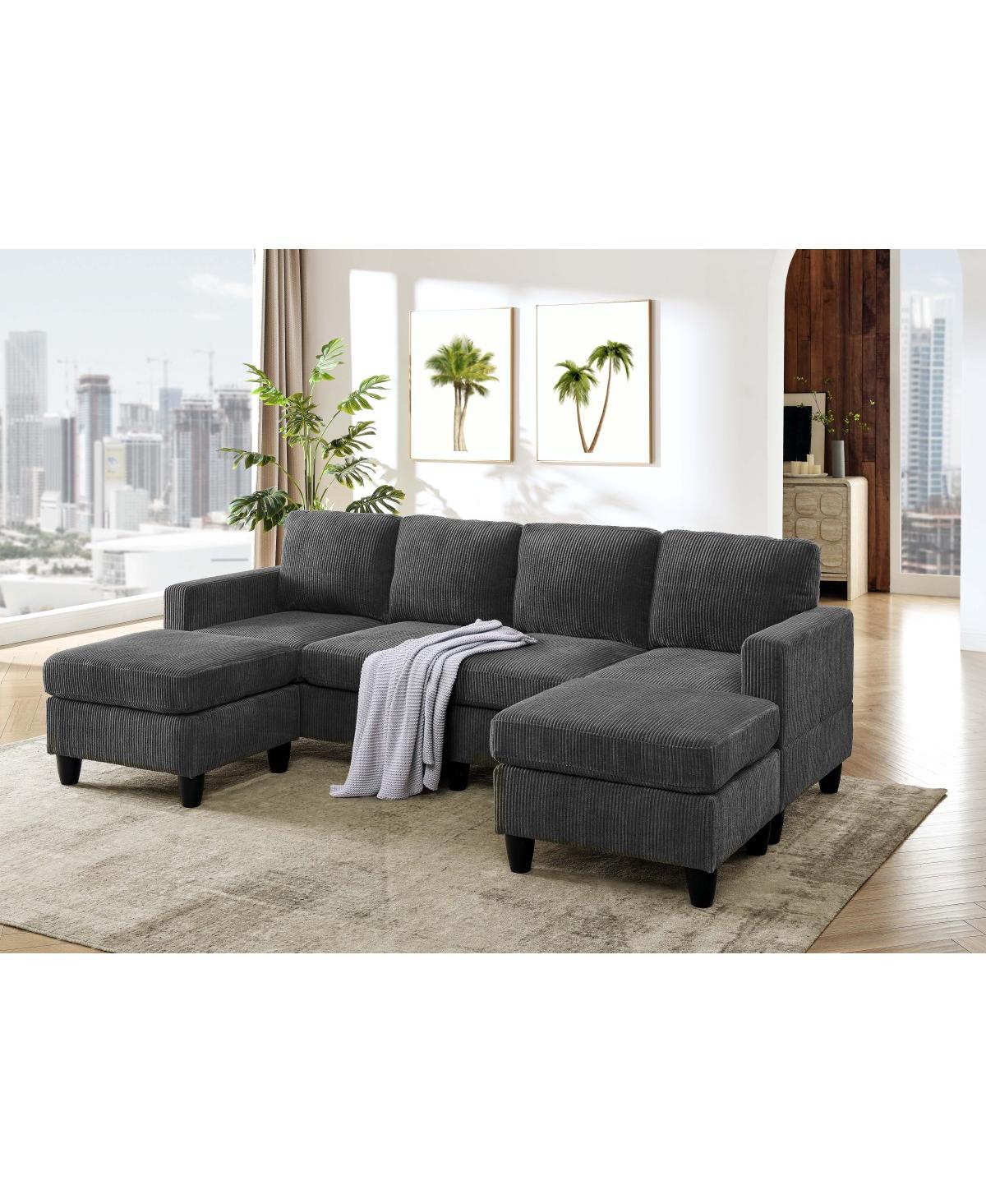 Streamdale Furniture Savannah Modular Corduroy Sectional Sofa with Ottoman