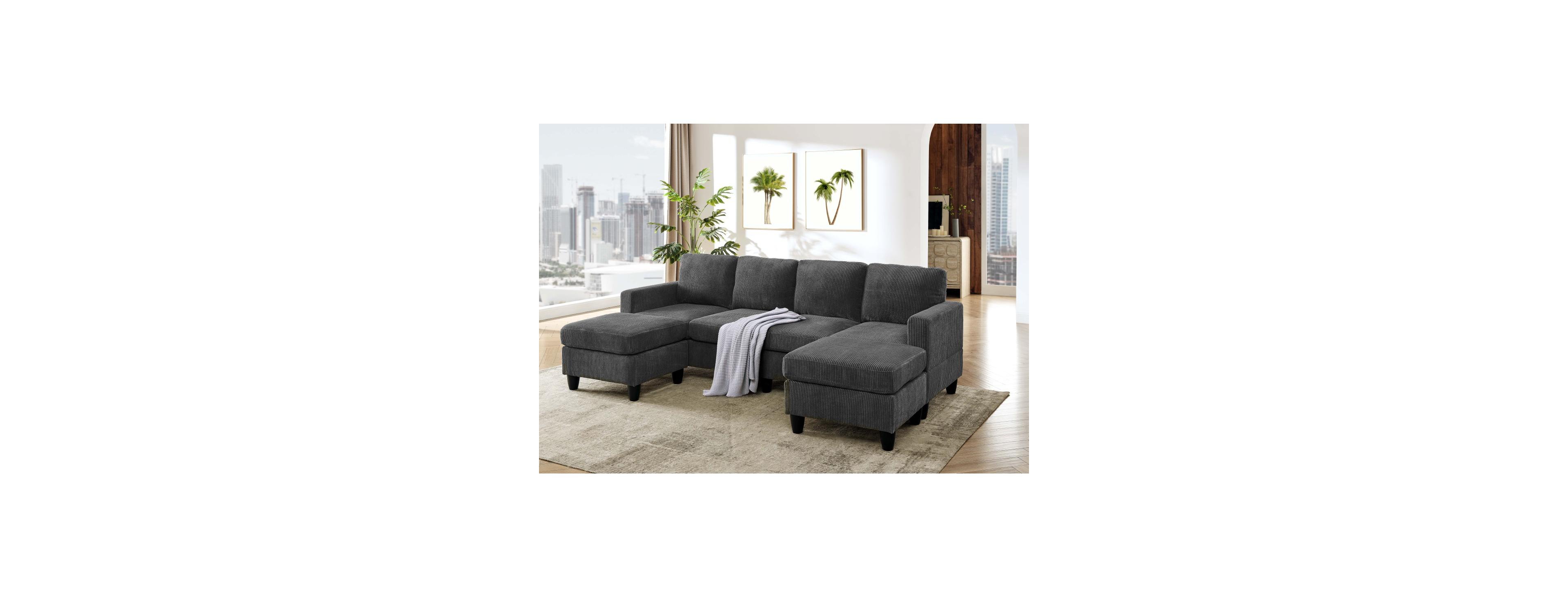 Streamdale Furniture Savannah Modular Corduroy Sectional Sofa with Ottoman