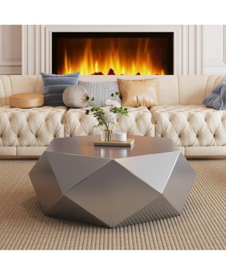 Modern Stainless Steel Geometric Coffee Table, No Assembly