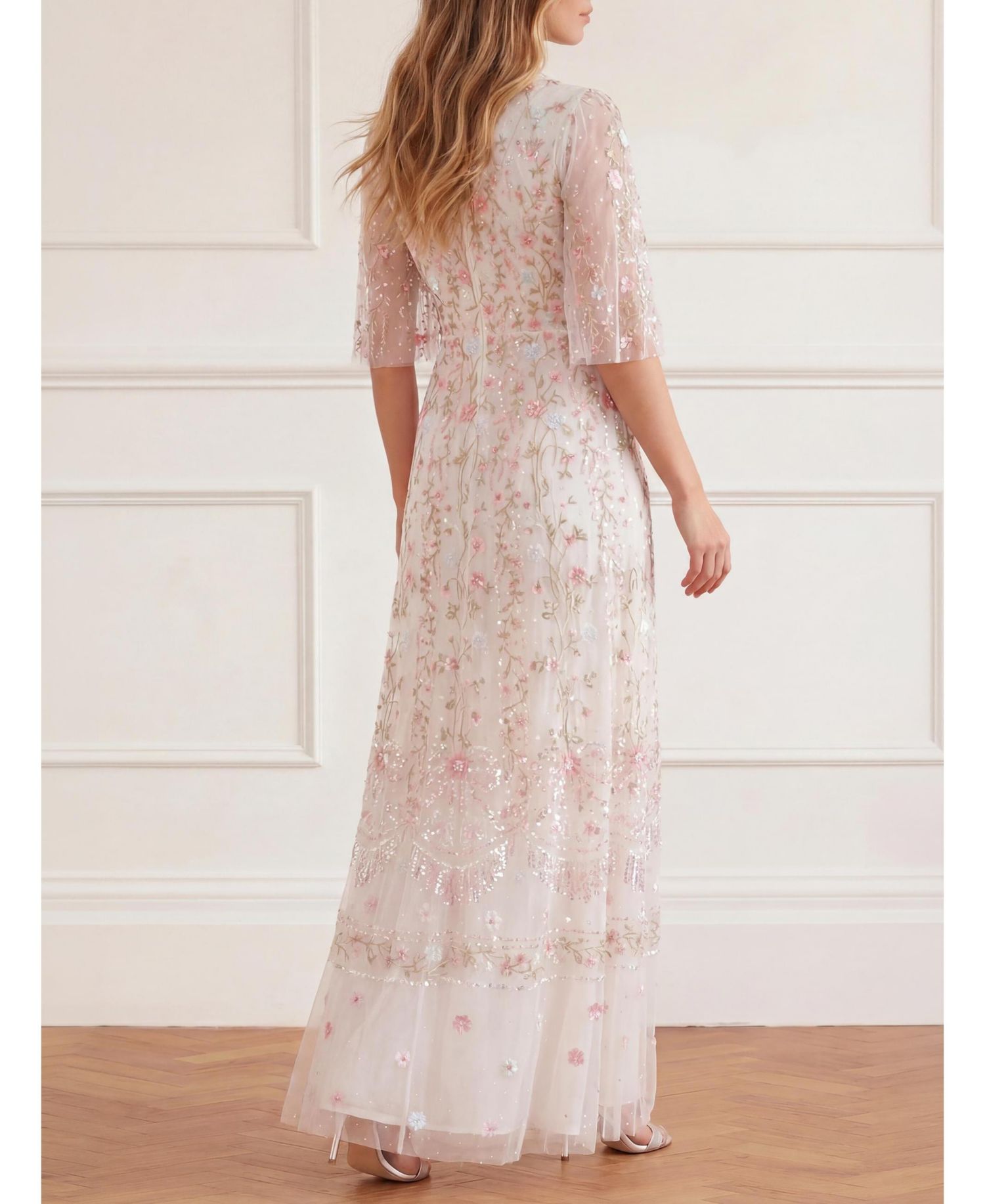 Women's Rococo Ribbon Floral-Embroidered Sheer Gown