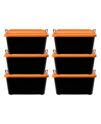 55 Quart Stackable Storage Bin, Heavy Duty Lidded Container, 6 Pack