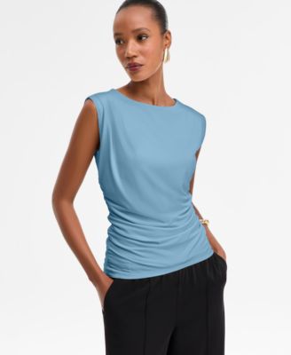 Women's Sleeveless Ruched Boatneck Knit Top