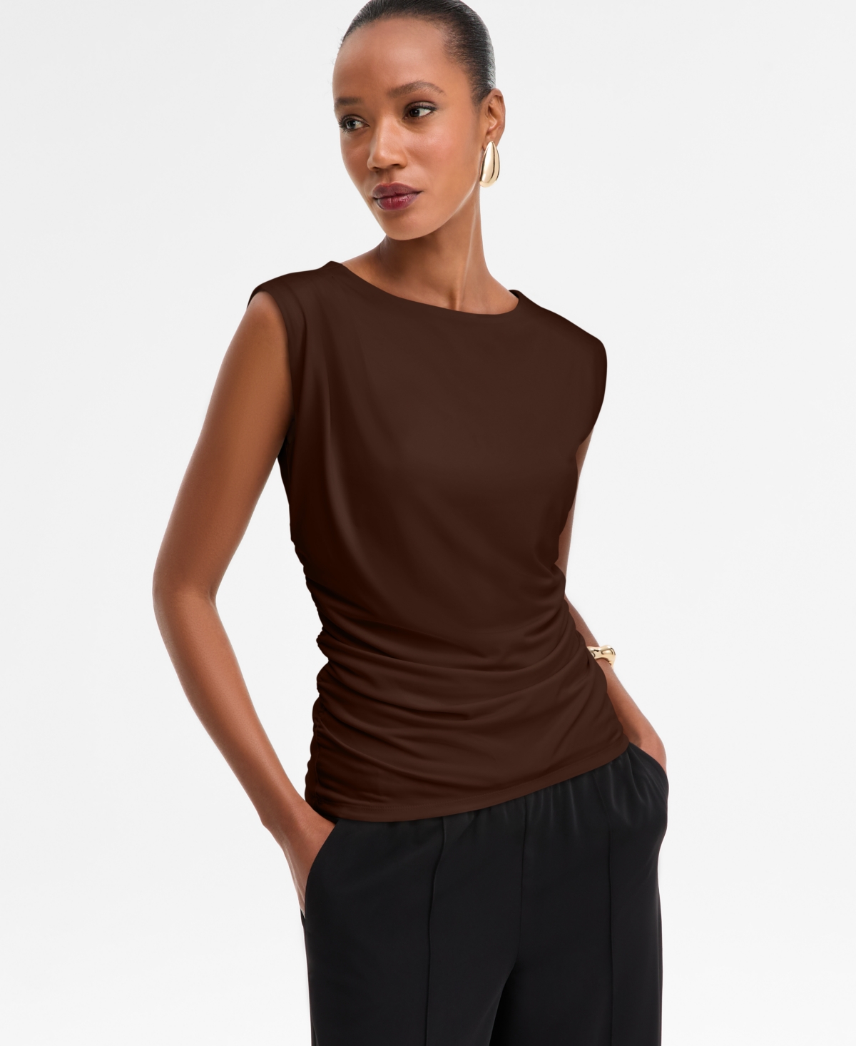 I.n.c. International Concepts Women's Short-Sleeve Ruched Boatneck Top, Macy's Exclusive