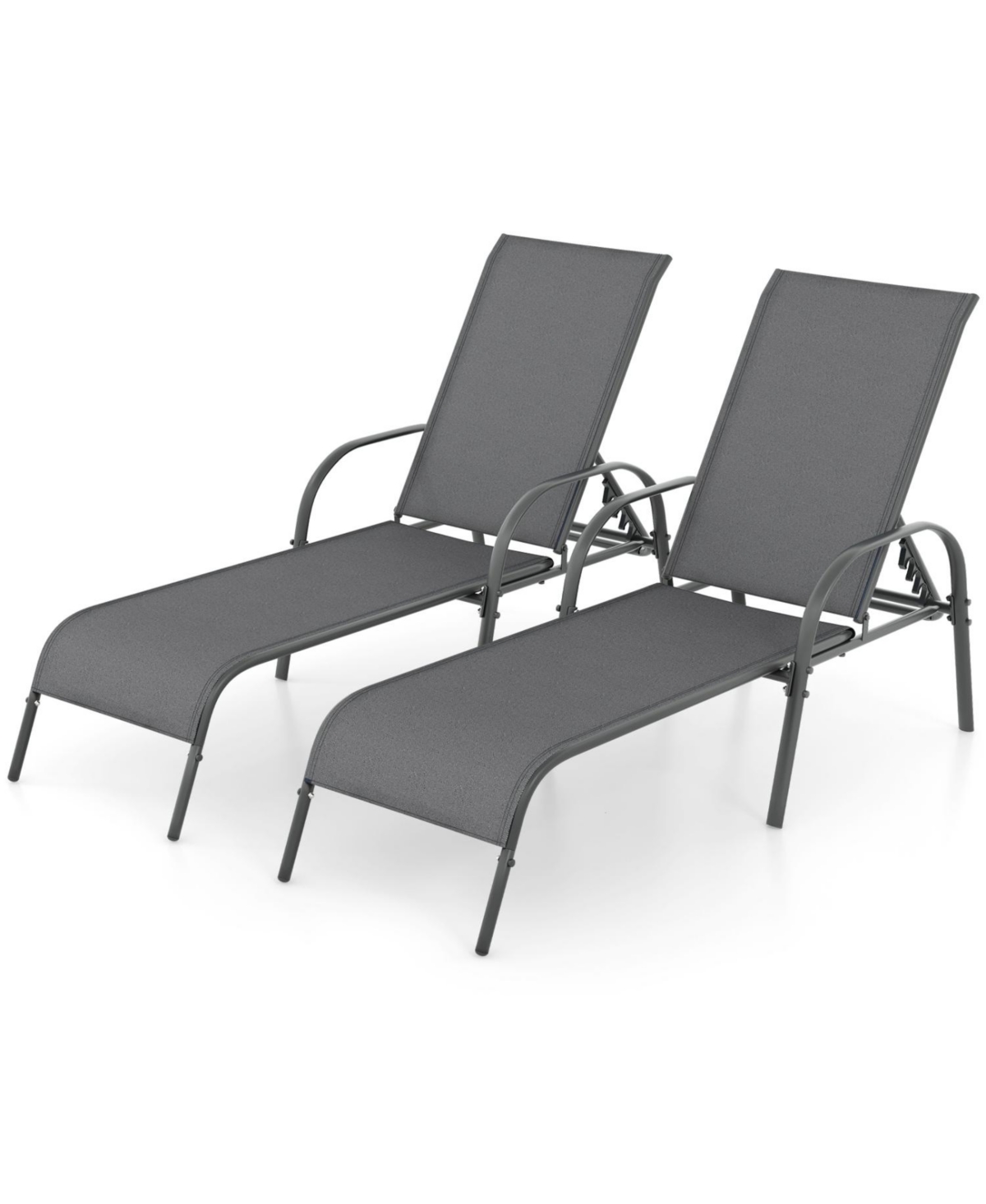 Slickblue Set of 2 Outdoor Patio Lounge Chair with Adjustable Reclining Armrests