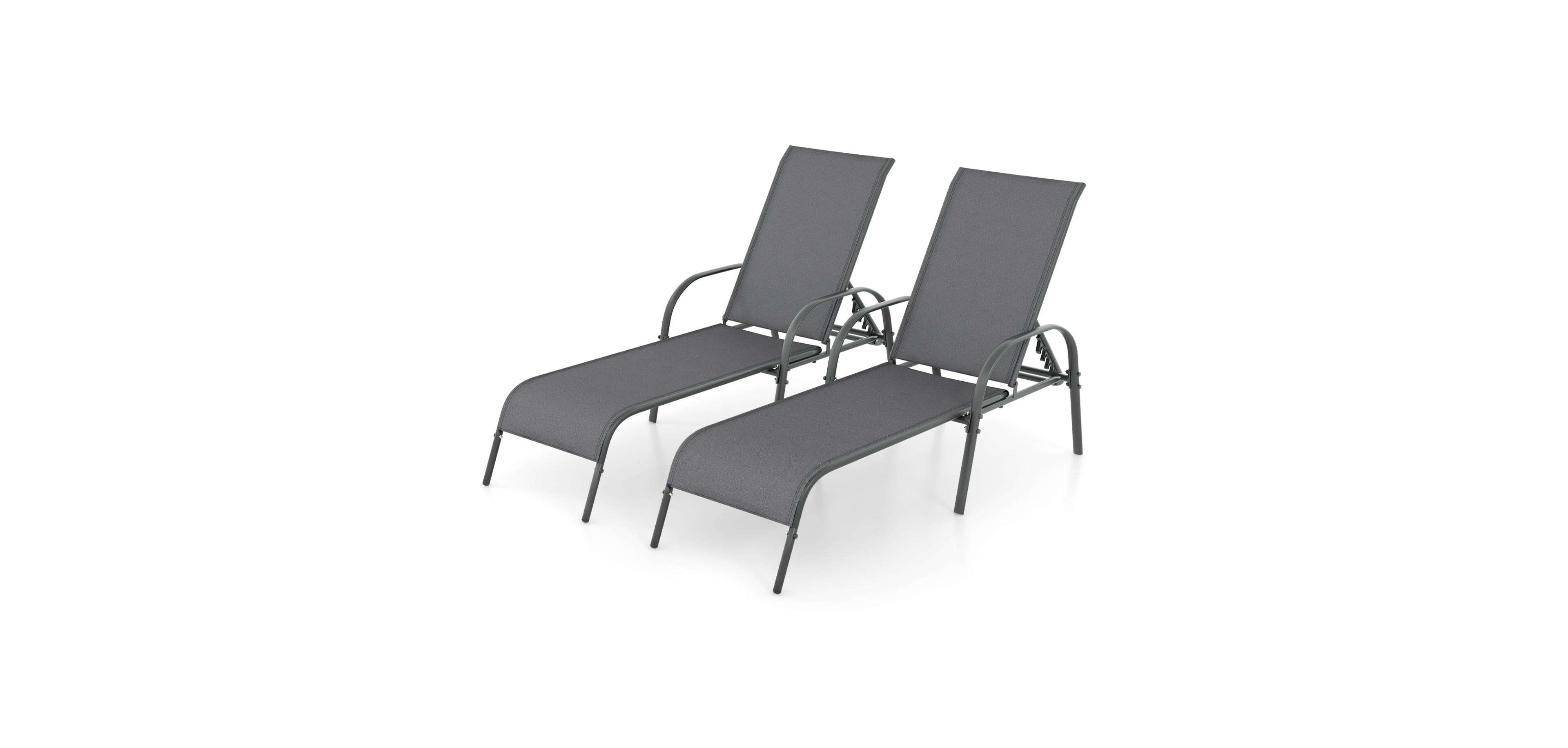 Slickblue Set of 2 Outdoor Patio Lounge Chair with Adjustable Reclining Armrests