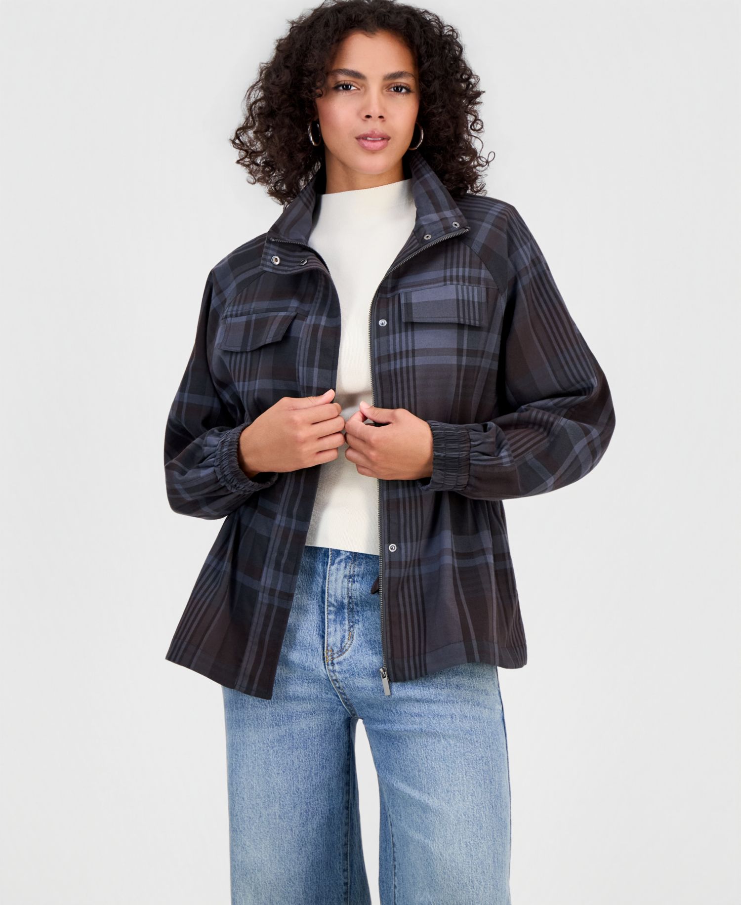 Women's Utility Plaid Peplum Jacket