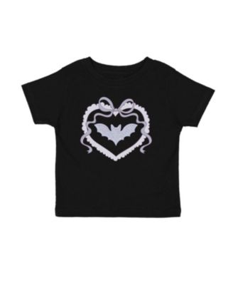 Little Girls Rhinestone Bat Patch Halloween Short Sleeve T-Shirt
