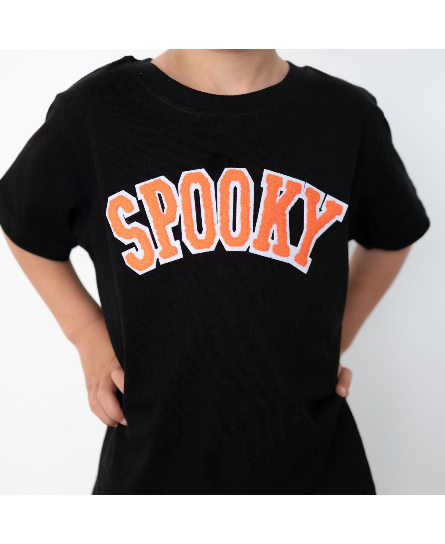 Little Boys Spooky Orange Patch Halloween Short Sleeve T-Shirt
