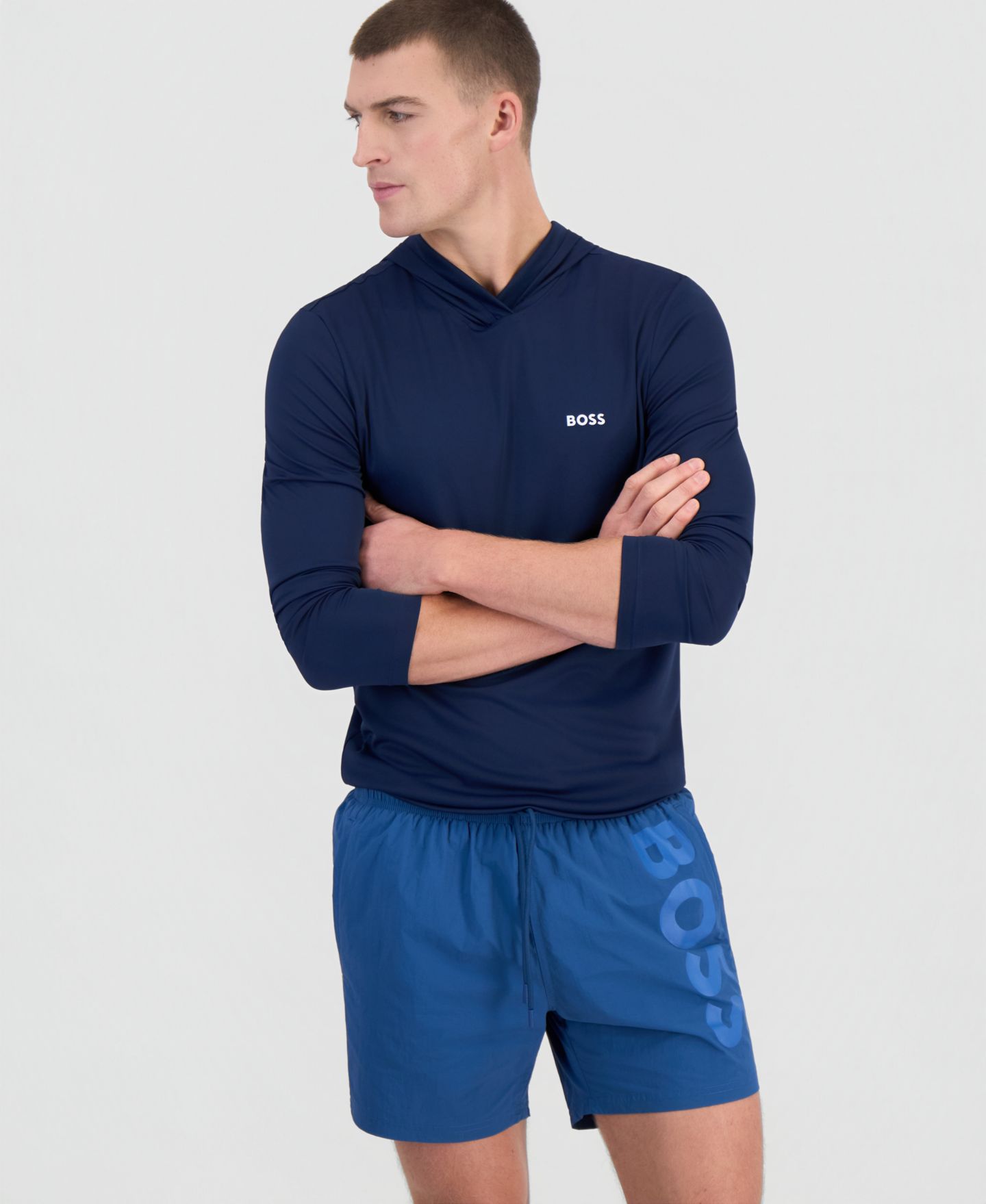 Плавки BOSS Inseam для мужчин, с логотипом — Hugo Boss, цвет: Синий — фото 1
