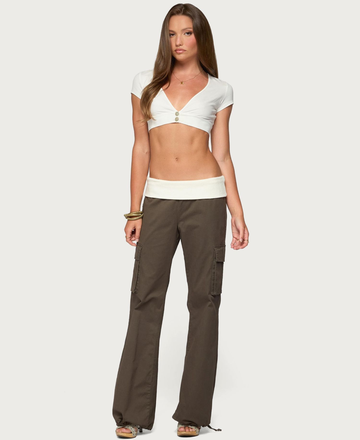 Women's Jolee Contrast-Ribbed Wide-Leg Cargo Pants