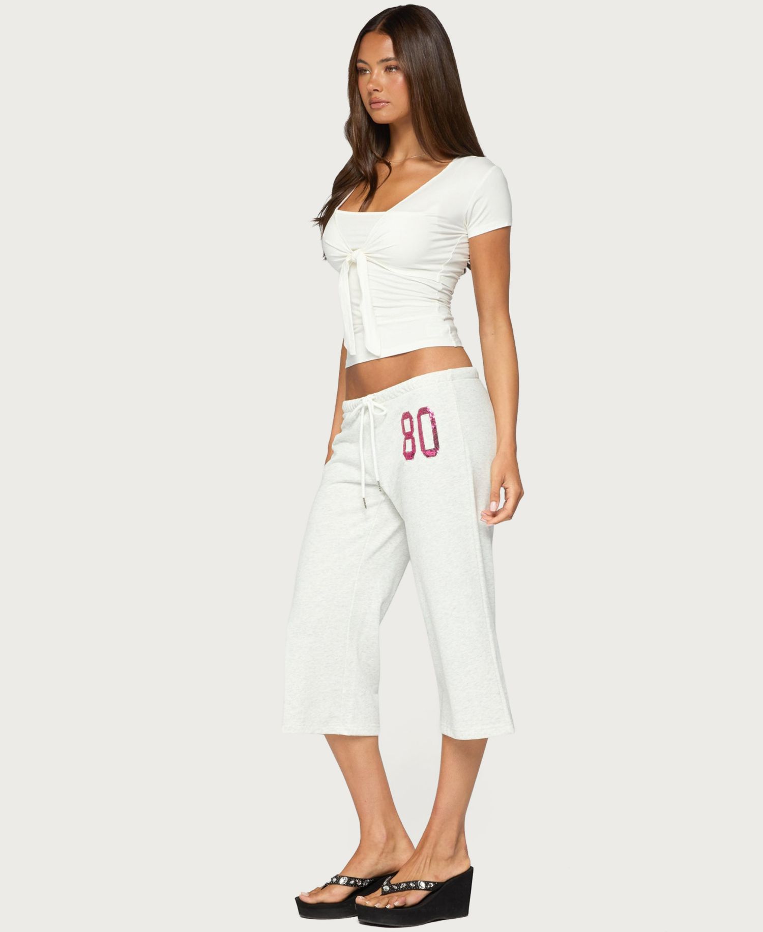 Women's 80 Low Rise Sequin Cotton-Blend Capri Sweatpants